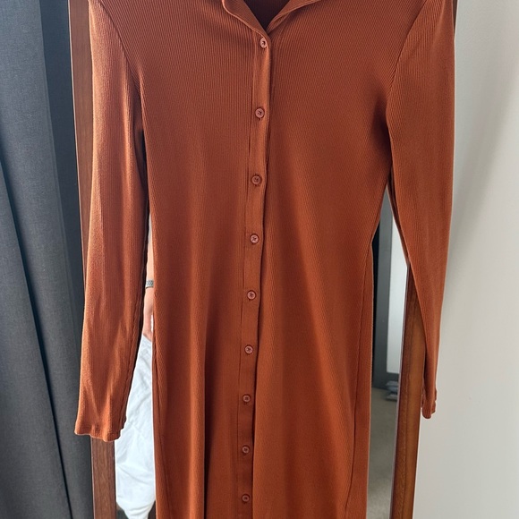 Gap Rib Polo Midi Dress Rust Orange Down Tall - Picture 2 of 4